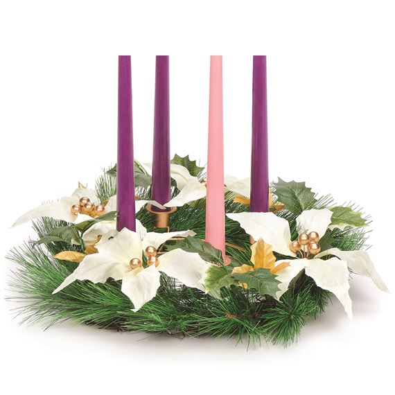 PINE ADVENT WREATH WITH IVORY POINSETTIAS